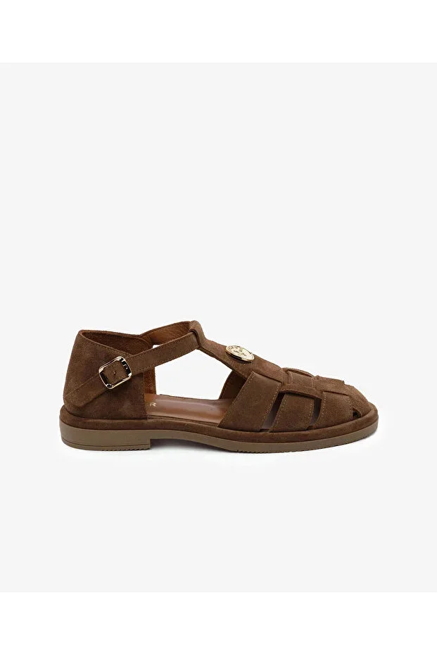 Women's Cigar Suede Genuine Leather Sandal 6Y2CA59255