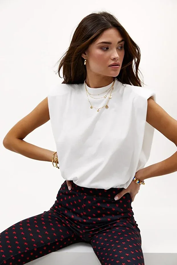 Madmext Mad Girls White Padded T-shirt Mg900