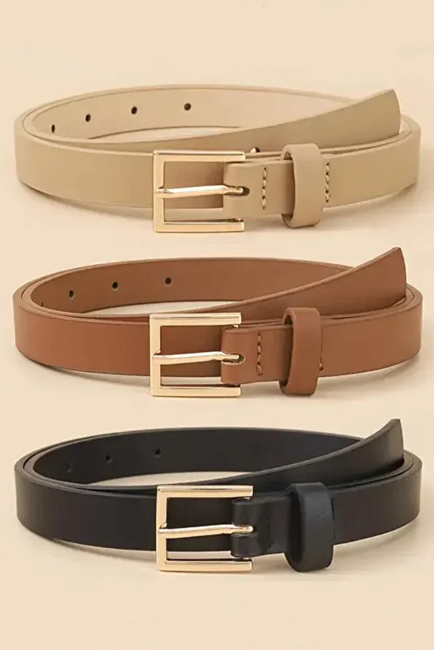 Women's 3-Piece Gold Square Buckle Belt for Pants, Shirts, Jackets, Dresses, Sweaters - 2.5 cm