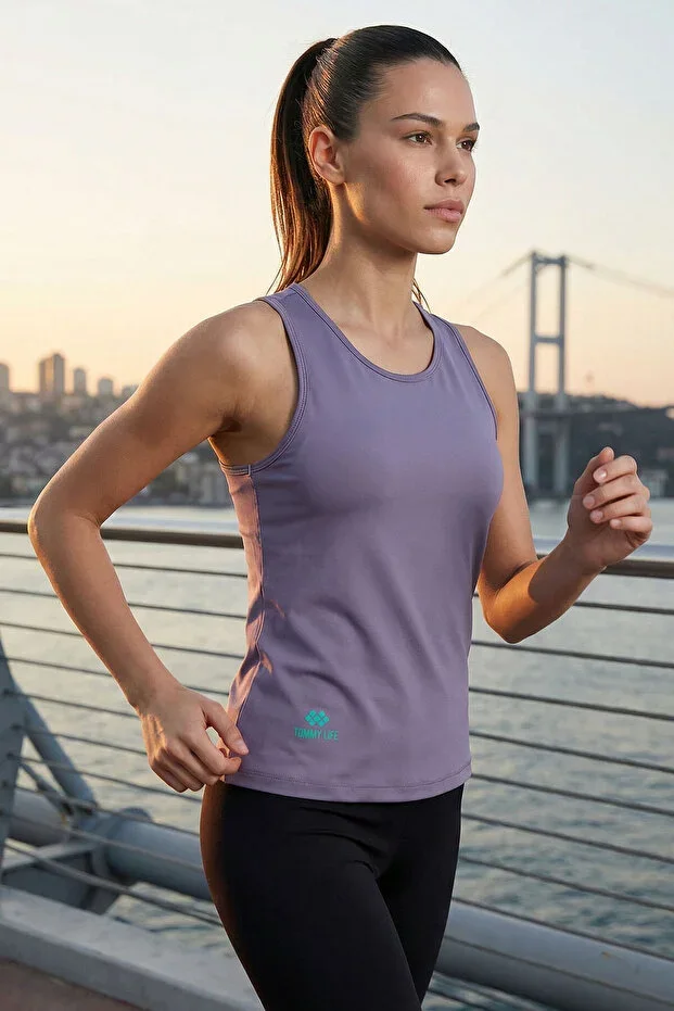 Plum Standard Fit Cross Back Detail Women's Sports Tank Top - 97296