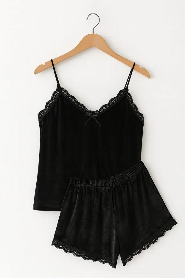 Sıla Sella Velvet Lace Detailed Shorts Set
