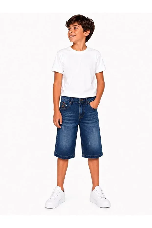 Waist Adjustable Elastic Pocket Cotton Jean-Denim Capri Shorts