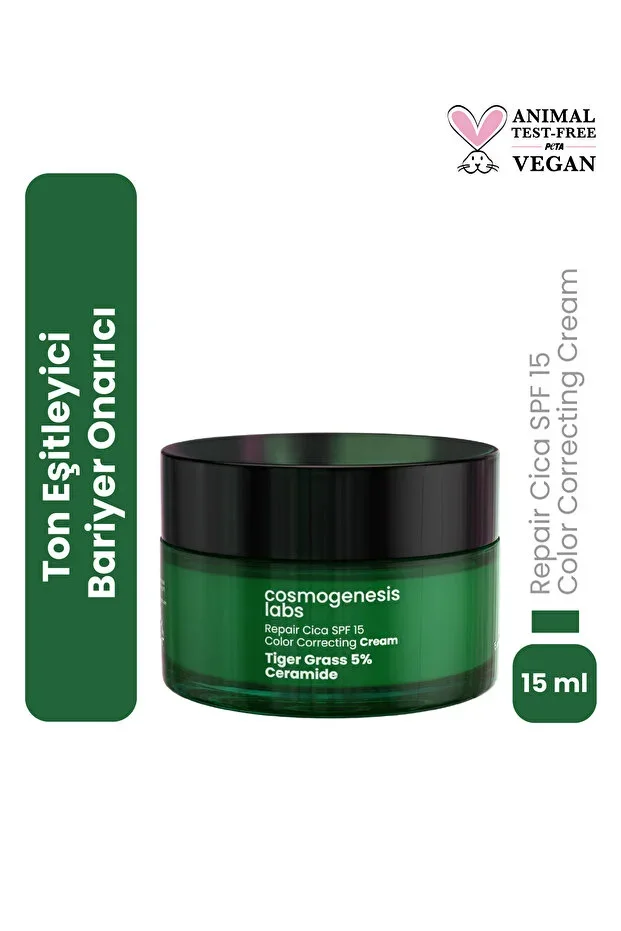Tone Equalizer Tiger Grass Cica Cream 15ml - Barrier Repair Moisturizer SPF 15 Protection Vegan