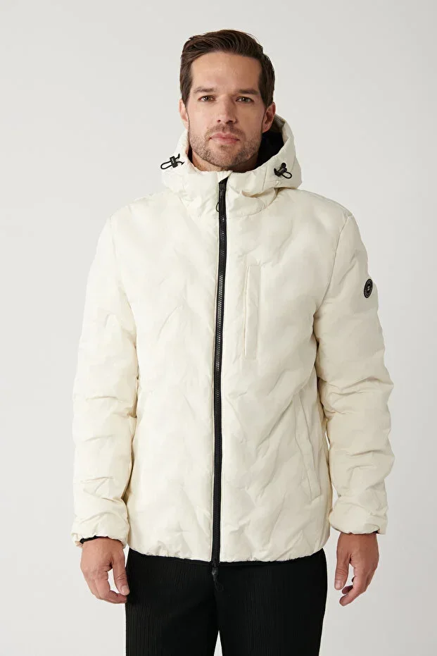 Men's White Hooded Water-Repellent Windproof Padded Comfort Fit Jacket A32Y6041