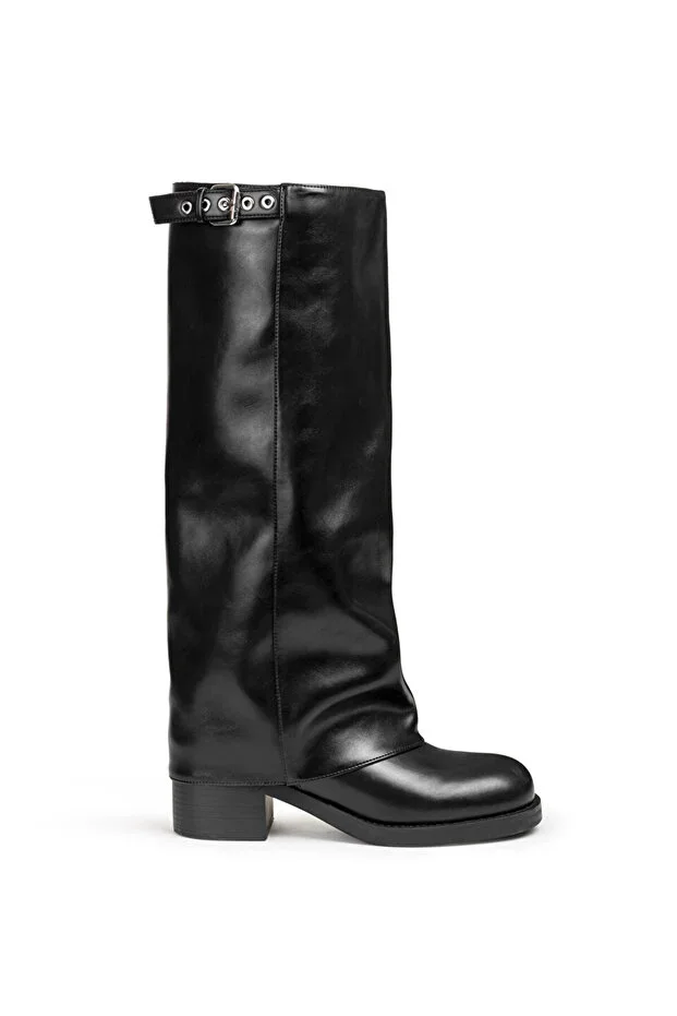 METAL BUCKLE FAUX LEATHER BOOT
