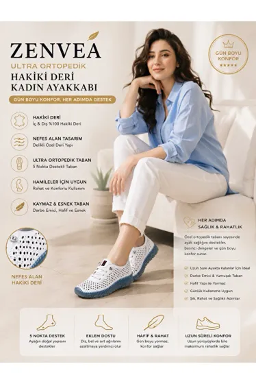 Hakiki Deri Ultra Ortopedik Kadın Ayakkabı Nefes Alan Rahat Günlük Esnek Kırılmaz Alt Taban Yürüyüş Ayakkabısı