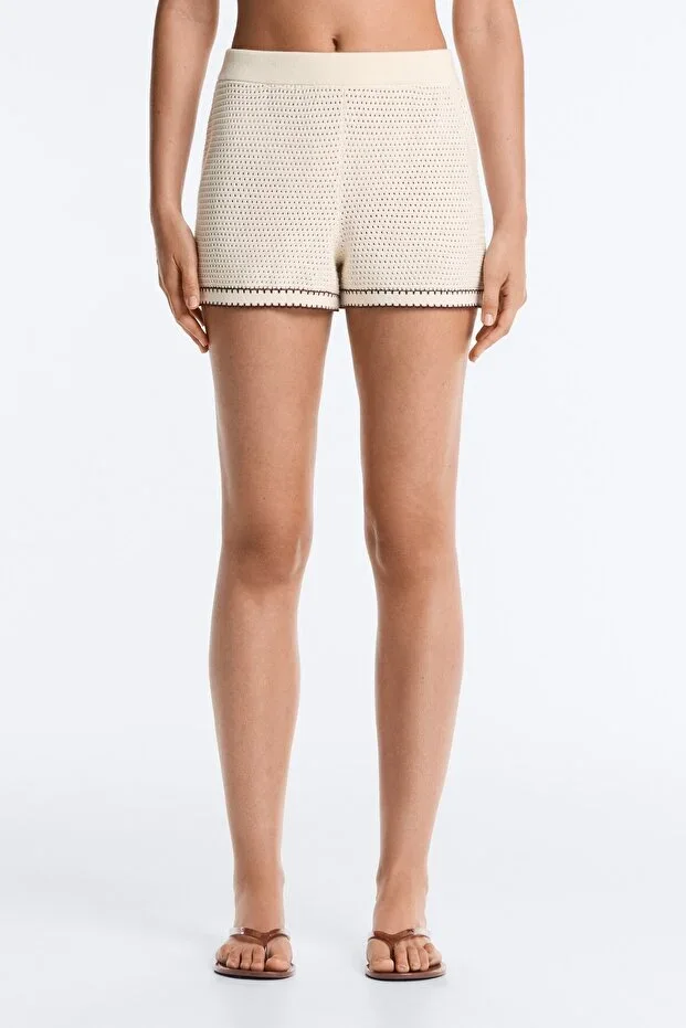 Oysho Cotton Openwork Knit Shorts