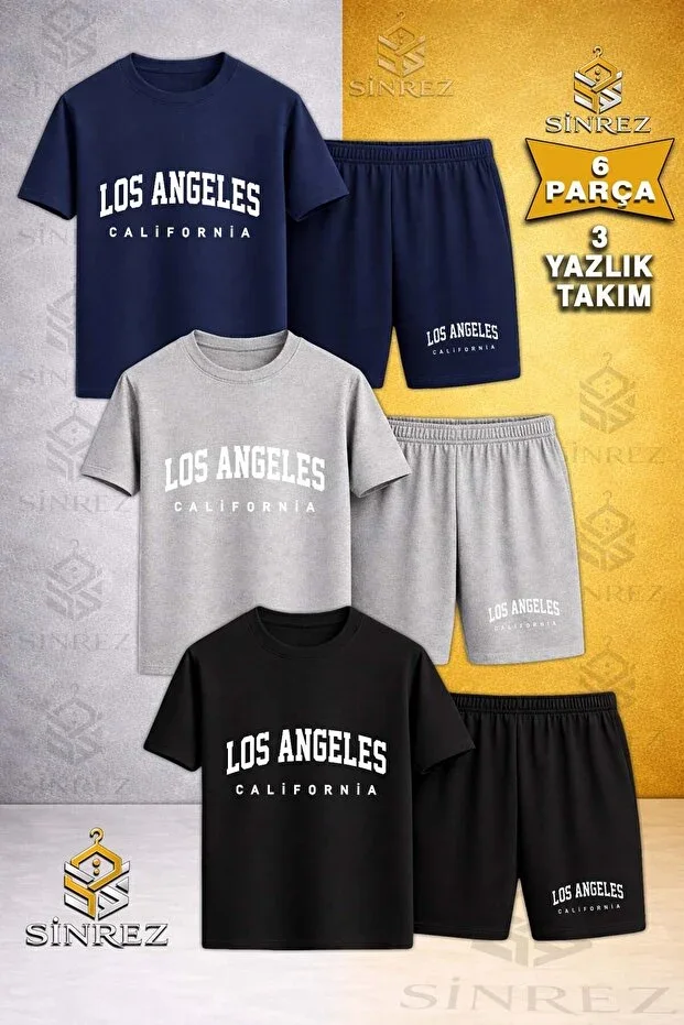 Kids LOS ANGELES CALIFORNIA WHITE Printed Crew Neck 3 Piece T-shirt - Shorts Set