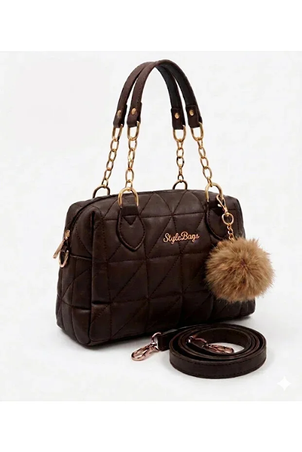 Brown Quilted Shoulder & Handbag