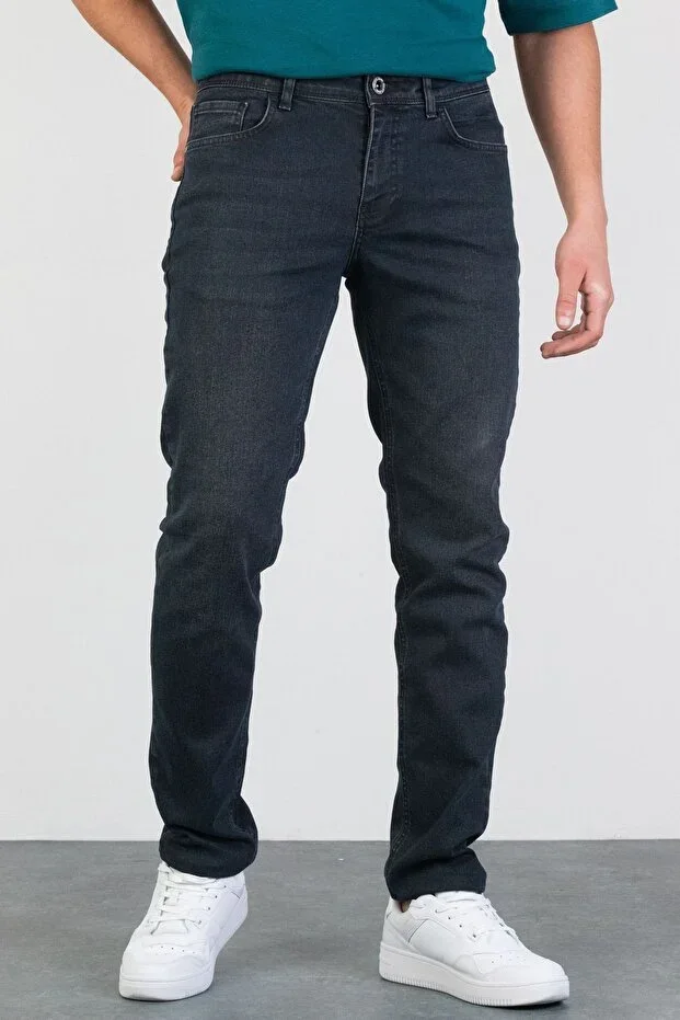 Men's James Smoky Anthracite Stone Washed Slim Fit Stretch Jean Denim Trousers