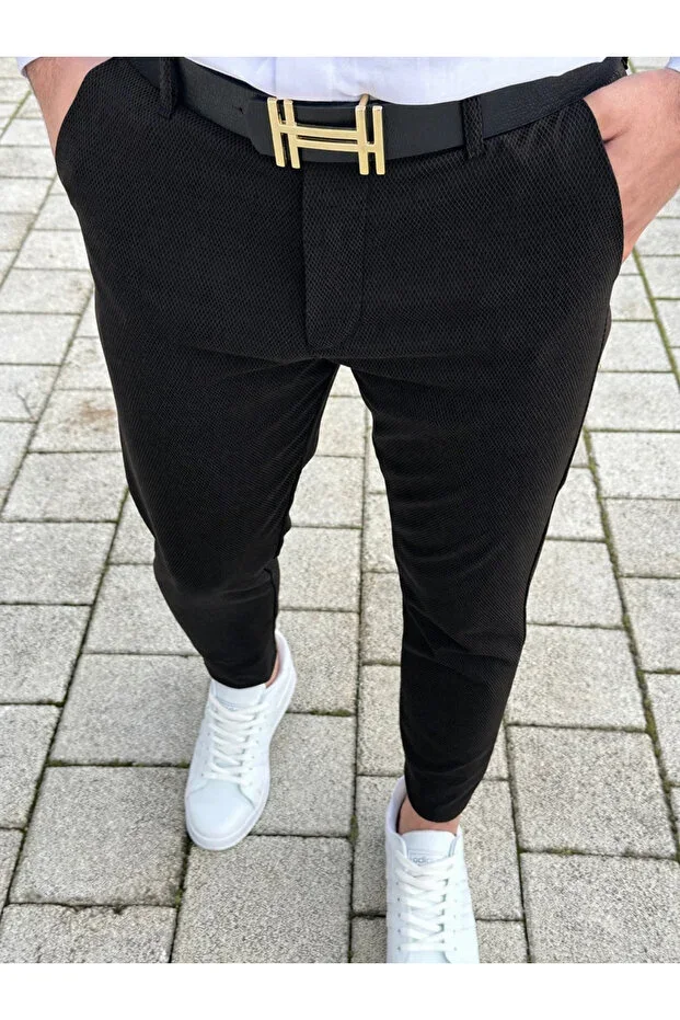Men's Black Color Quality Flexible Lycra Slim Fit Linen Pants