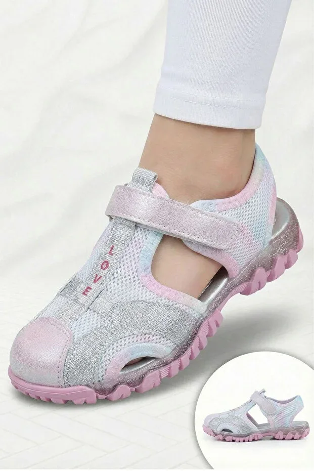 Girls Kids Velcro Orthopedic Low Sole Closed Toe Patterned Daily Summer Sandal