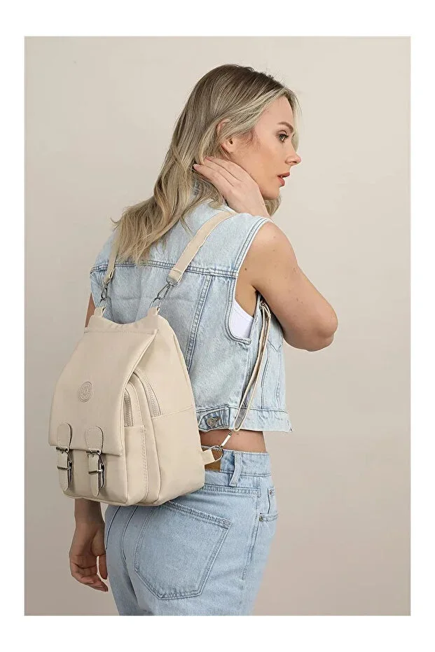 Women's Crinkle Fabric School Handbag and Backpack