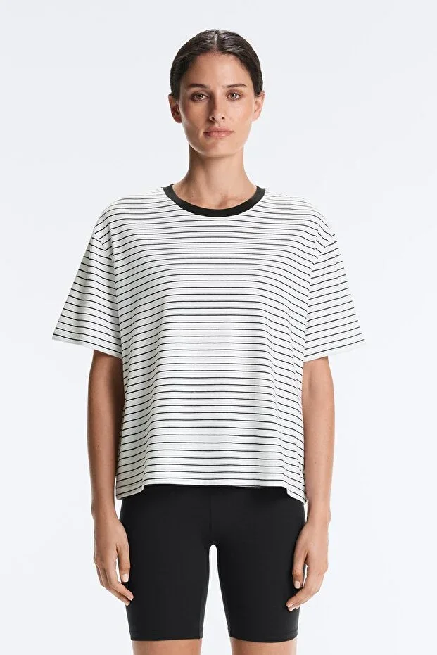 Oysho Striped Cotton Blend Short Sleeve T-shirt
