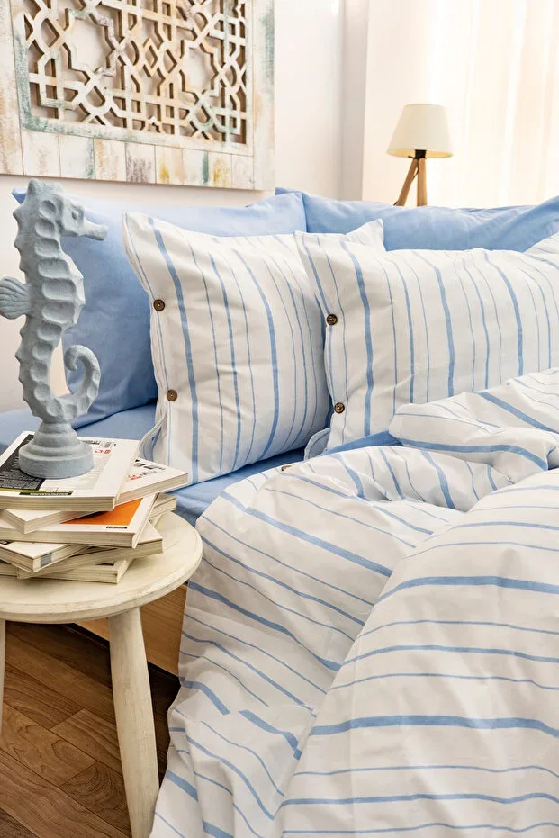 BESTİNA GOLD Harmony Hues Yarn Dyed Natural Single Duvet Cover Set (Fitted Sheet)