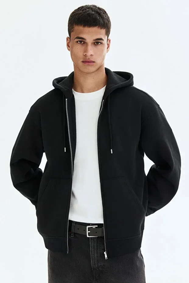 Hooded and Zip-Up Top Loose Fit