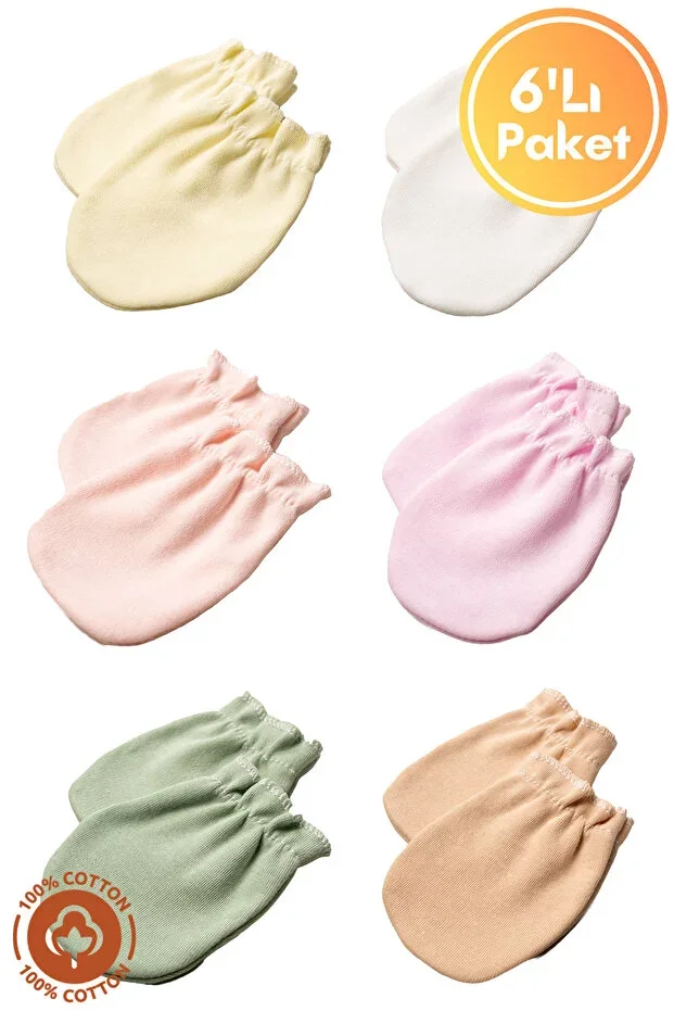 Unisex Baby Newborn Combed Organic Cotton Elastic Baby Mittens 6 Pair Set