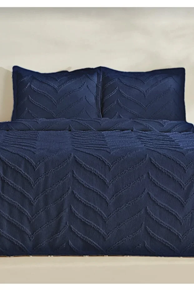Merve 3 Piece Double Duvet Cover Navy Blue