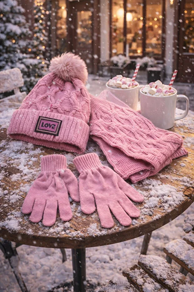 monkabox 9-15 pink girl scarf hat gloves set