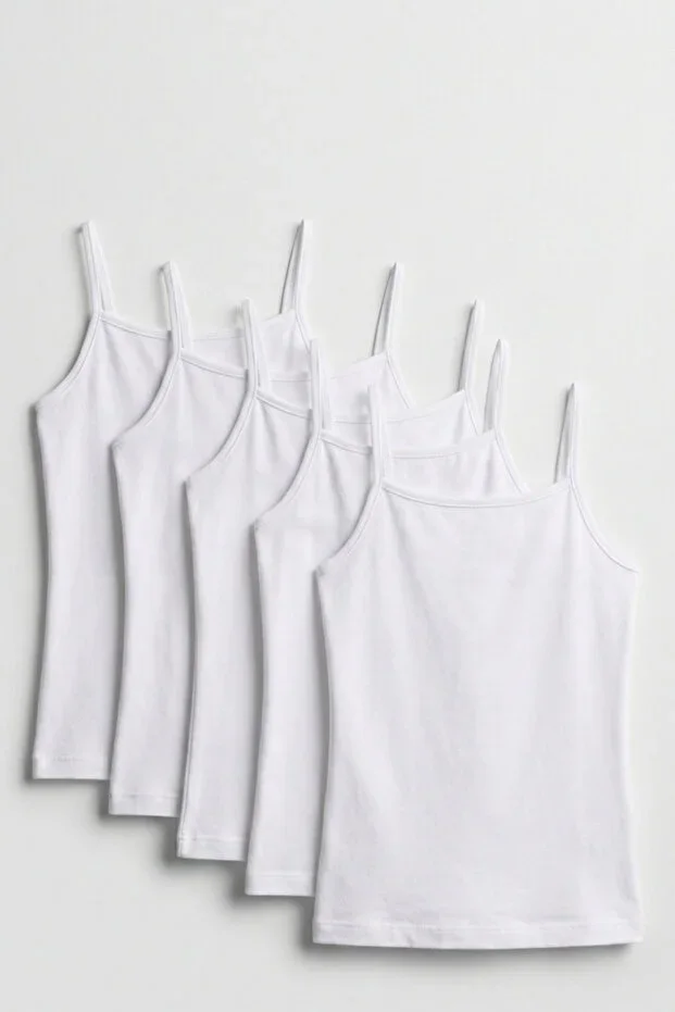 5-Pack Basic Thin Strap White Girl's Undershirt