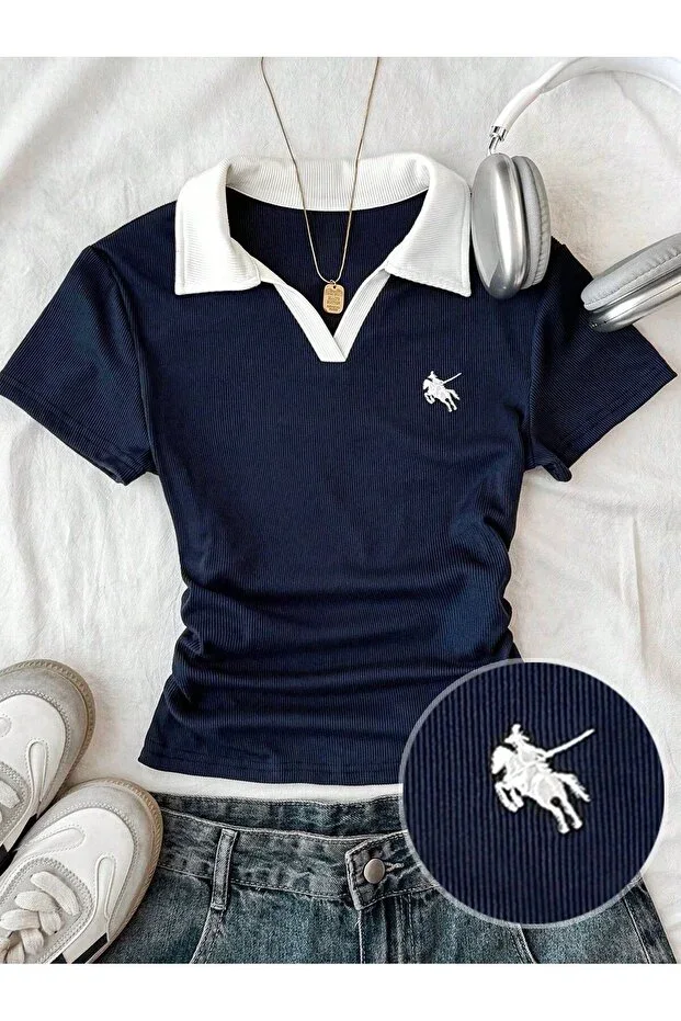 Gofeel Soul Colored Polo Neck Embroidered Shirred Blouse