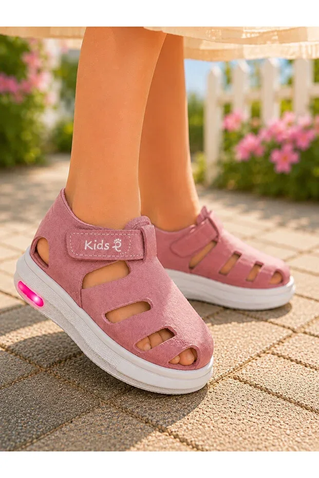 ZERA TREND Light-Up Velcro Girl Pink Flexible Sole Orthopedic Children's Sport Sandal Slipper