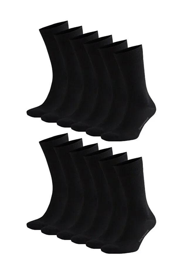 Cotton Classic Plain Black Socks 12-Pack