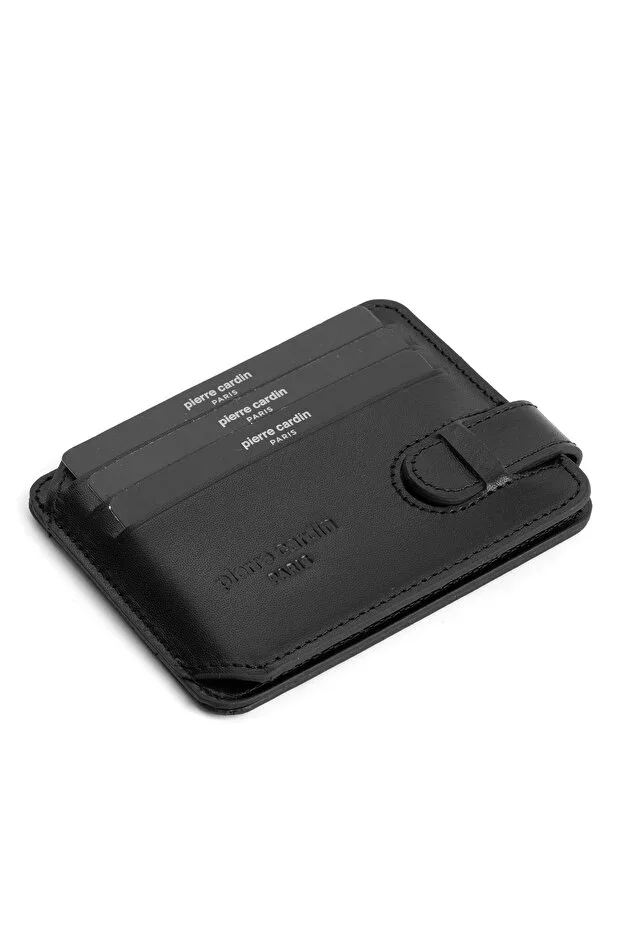 Pierre Cardin Black Aniline Unisex Leather Card Holder 0777A2C