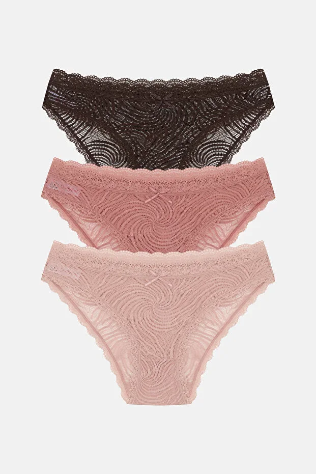 3'lü Dantelli Normal Bel Slip Külot