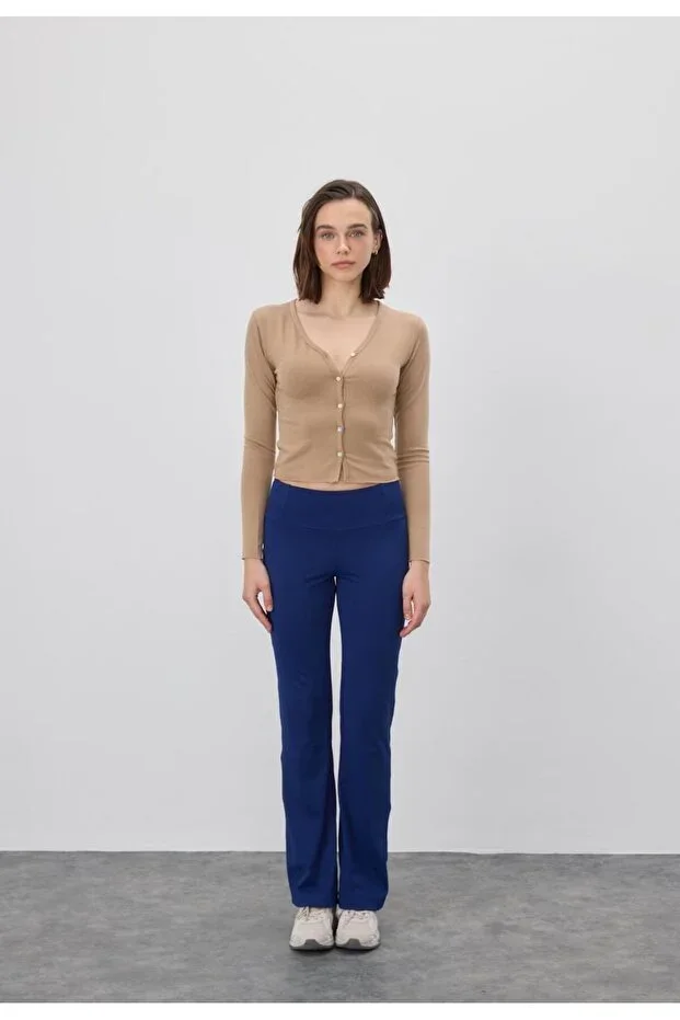 Women's Light Coffee Buttoned Crop Cardigan