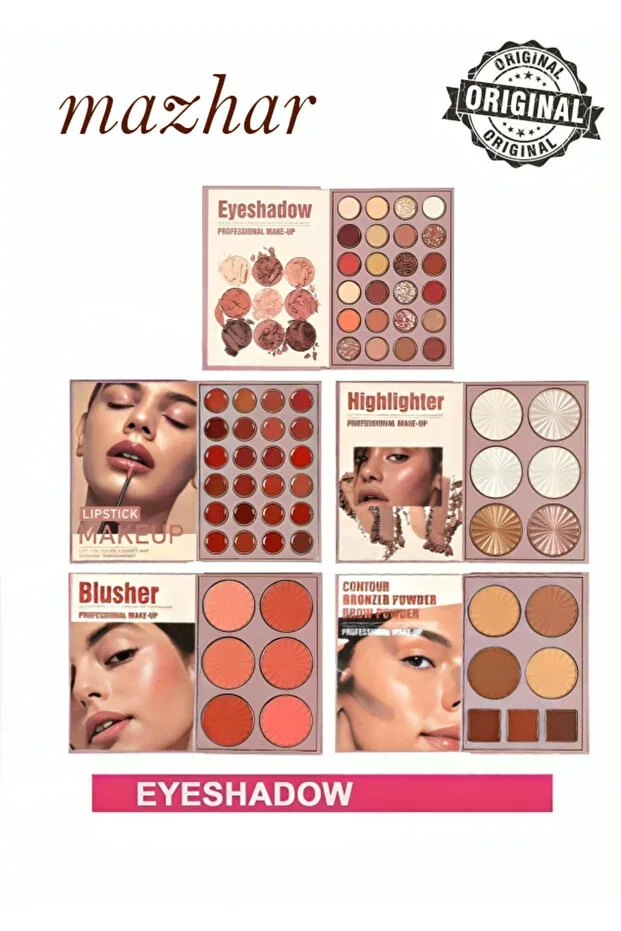 Mazhar 5-Piece Makeup Palette Set – Eyeshadow, Lipstick, Highlighter, Blush,