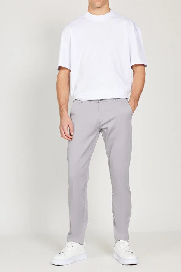 Men's Grey Slim Fit Narrow Cut Cotton Stretch Chino Pants