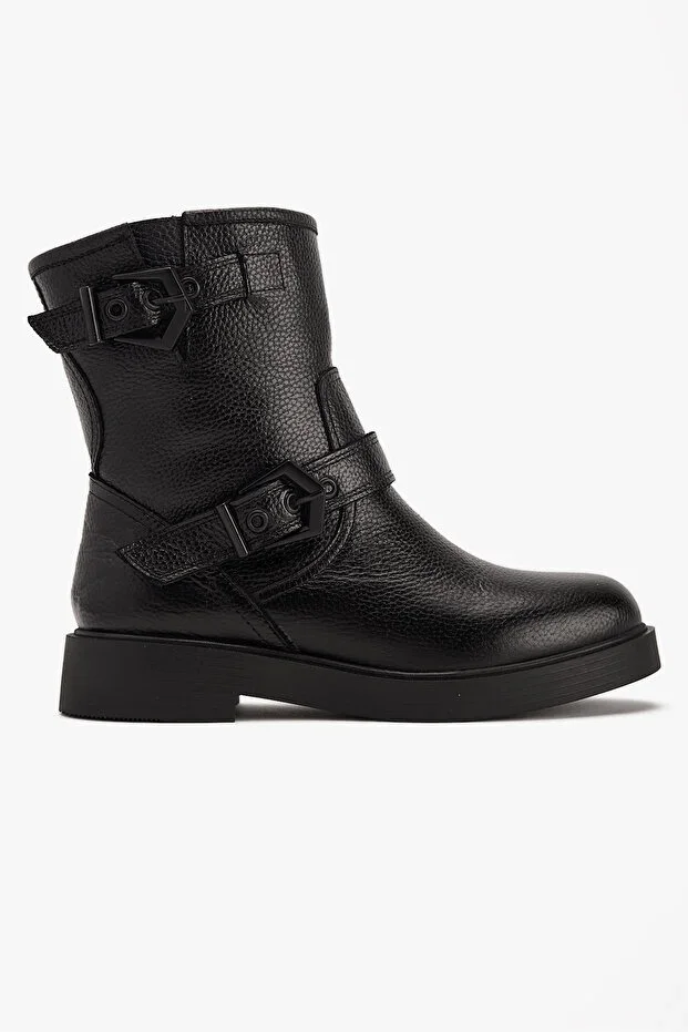 Women's Leather Buckle Biker Boots