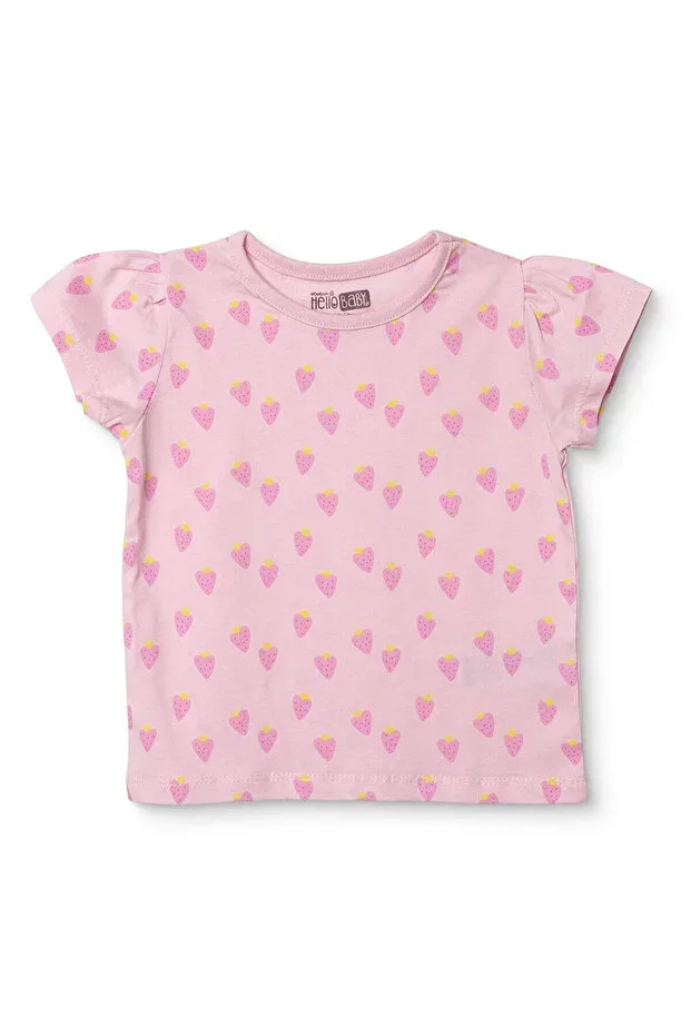 Hello Baby Girls T-Shirt Strawberry Print Round Neck Short Sleeve