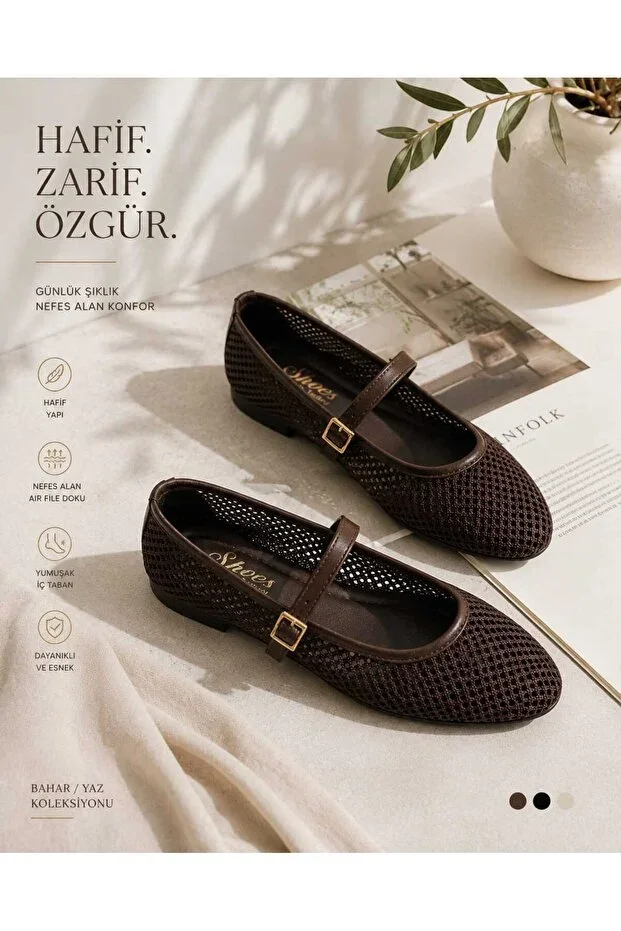 Women's Elegant, Mesh Detailed, Chic, Comfortable, Daily Ballet Flats