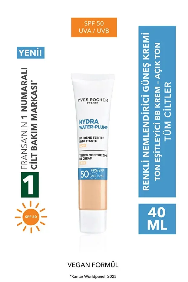 BB Cream 50 SPF - Tone Equalizing Tinted Moisturizer Sunscreen - Hydra Water Plump - Light 40ML