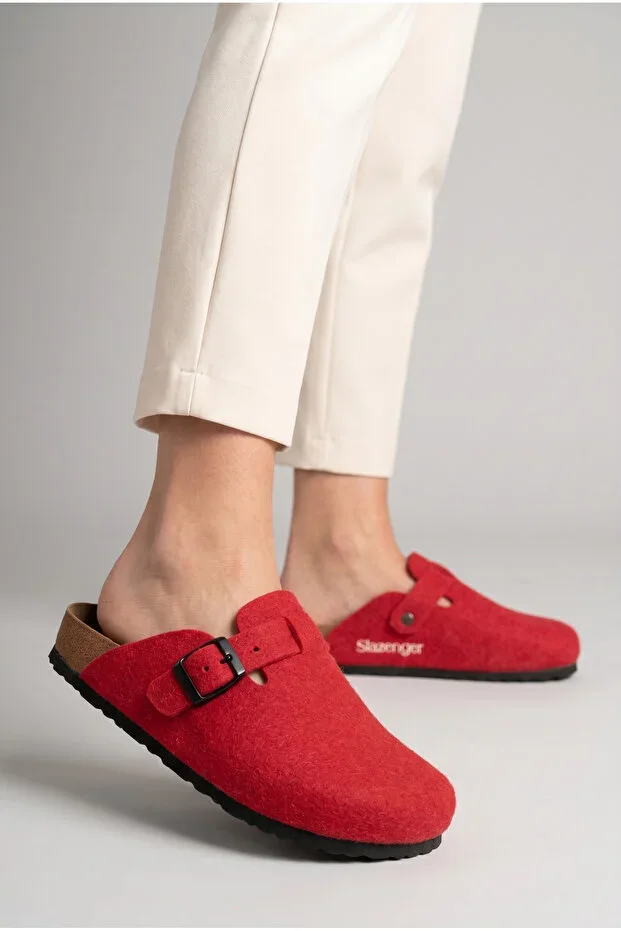 Leo Women's Felt House Slippers Red