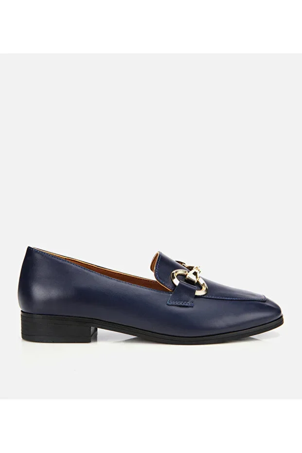 Women's Leather Navy Blue Buckled Classic Loafer