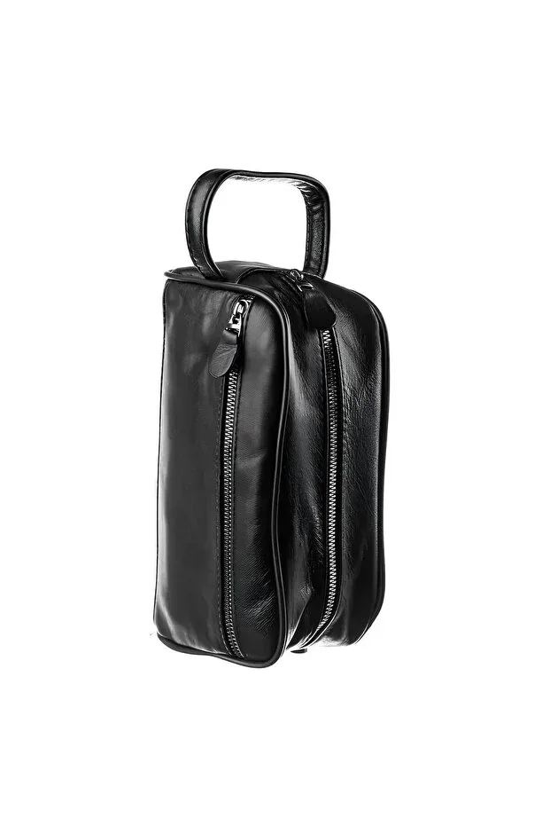 Genuine Leather Black Men's Handbag - Travel Bag - Cosmetic Bag - Toiletry Bag