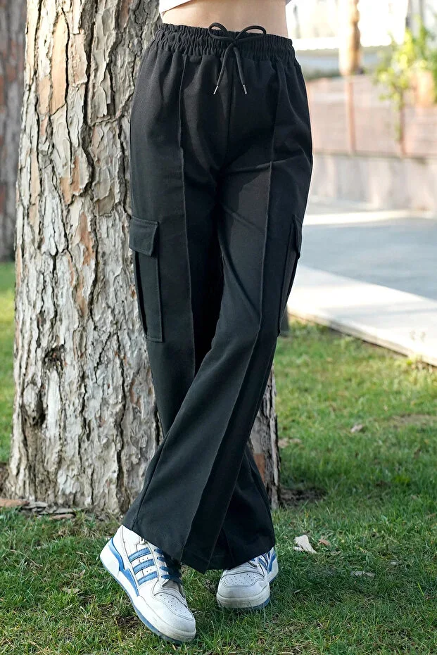 Double Cargo Pocket Wide Leg Girls' Sweatpants