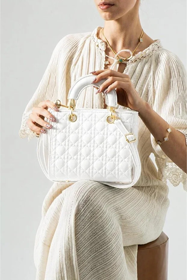 White embroidered luxury practical box bag