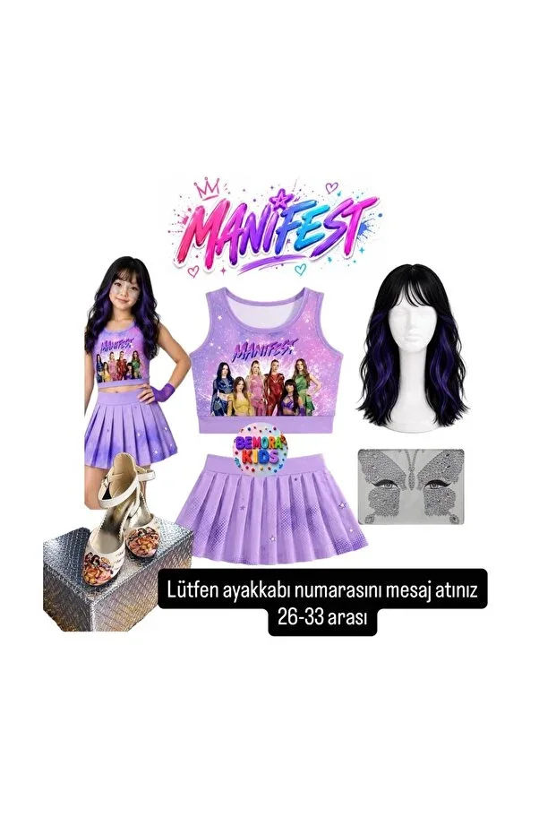 manifest purple skirt blouse top and bottom 2 piece set shorts skirt set manifest hilal wig - face stone set - manifest heeled shoes party concert birthday beachwear