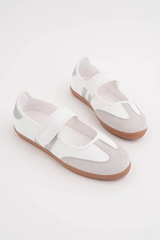 Women's White Velcro Mary Jane Casual Sports Ballet Flats