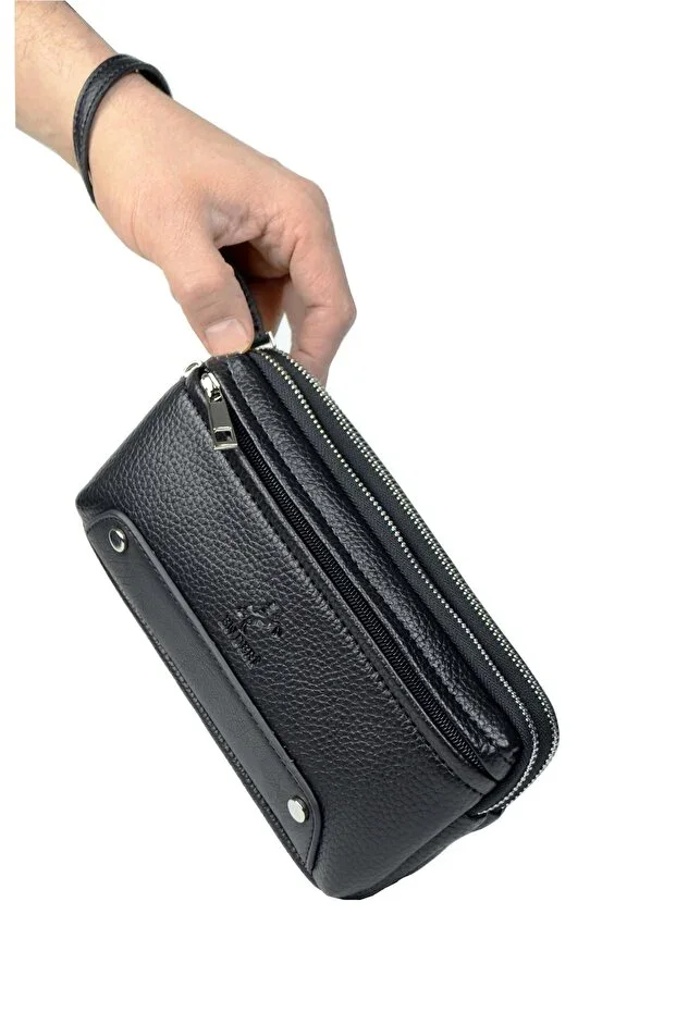 Men's Black Handbag - Card Holder Clutch Portfolio Bag
