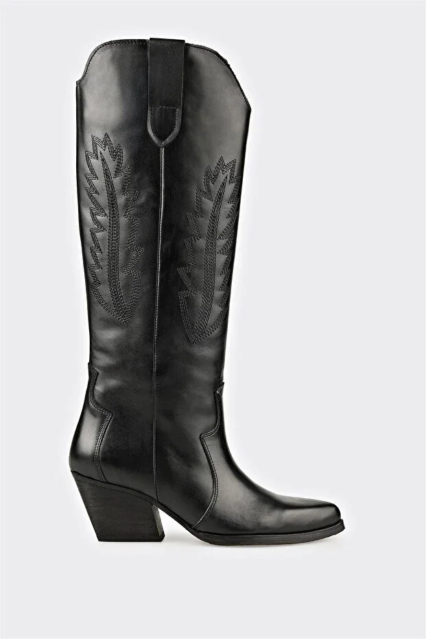 Black Leather Women's Western Boot