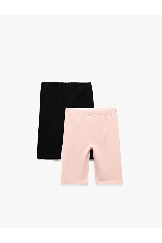 Cotton Elastic Waist 2-Piece Basic Short Leggings Set