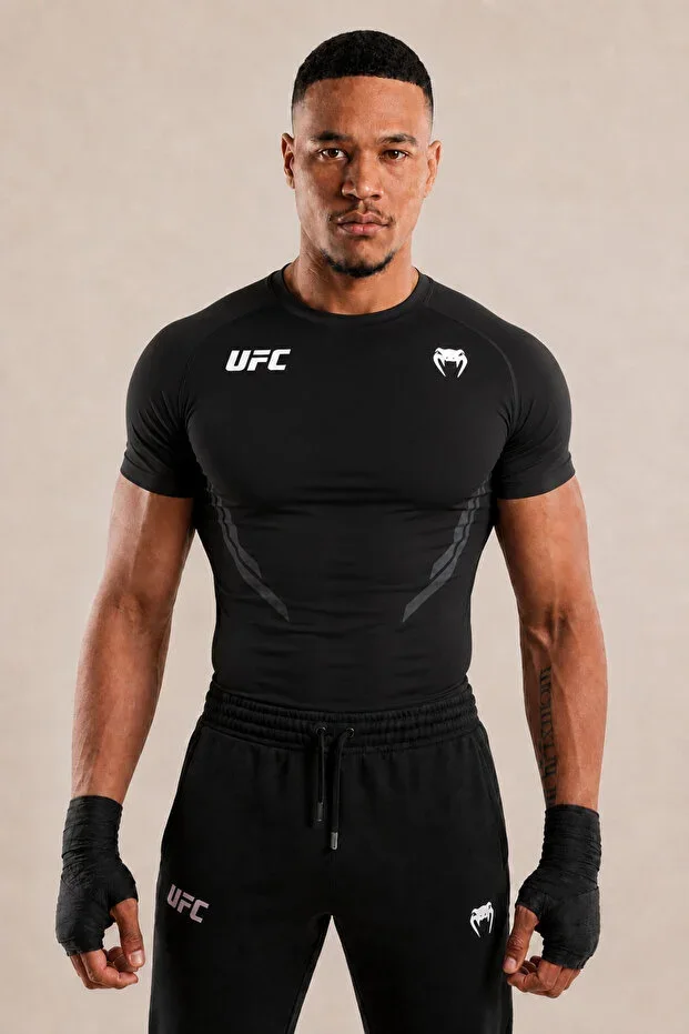 UFC x Venum Premium Compression Black Special Fabric Men's Sports Training Fitness MMA T-shirt