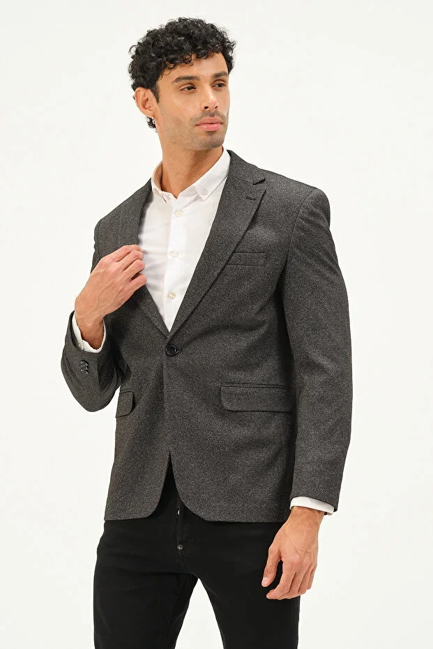 Grey Slim Fit Lined Men's Classic Stylish Jacket Blazer