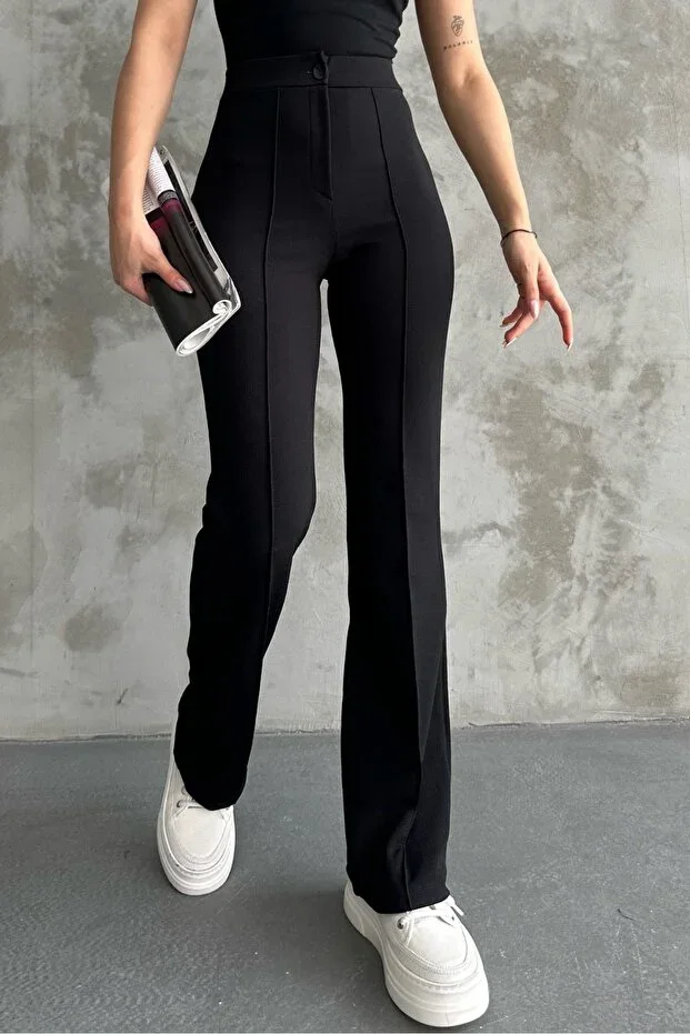 macharel jeans Women Black High Waist Sculpting Flare Palazzo Pants