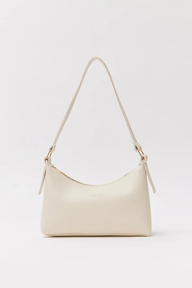 Cream D05 Zippered Faux Leather Daily Women's Handbag and Shoulder Baguette Bag W:15 D:24 H:9